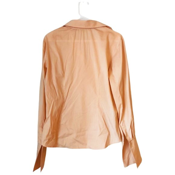 Theory Cotton Blend Long Sleeve Button Up Blouse Peachy Pink w/ Stripes Medium - Picture 2 of 8